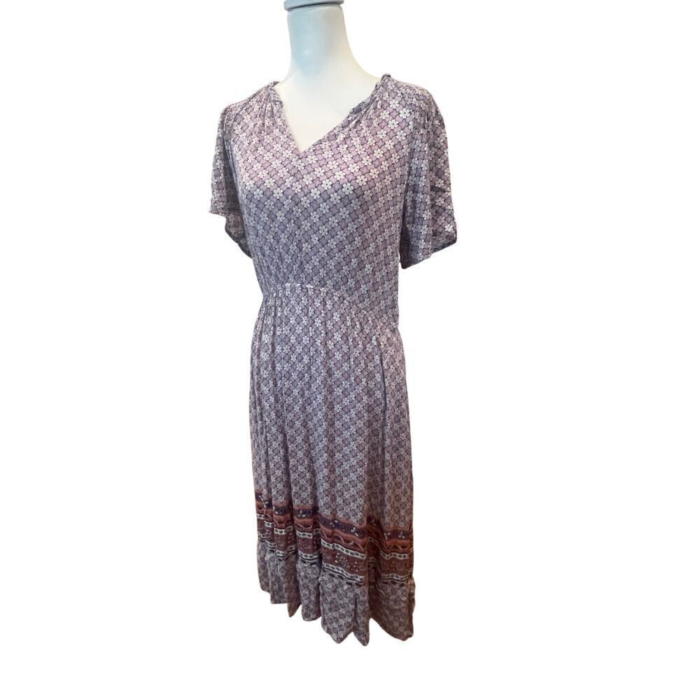 KNOX ROSE MAXI BOHO FLORAL RUFFLED  LAVENDER DRESS WOMENS SIZE MEDIUM